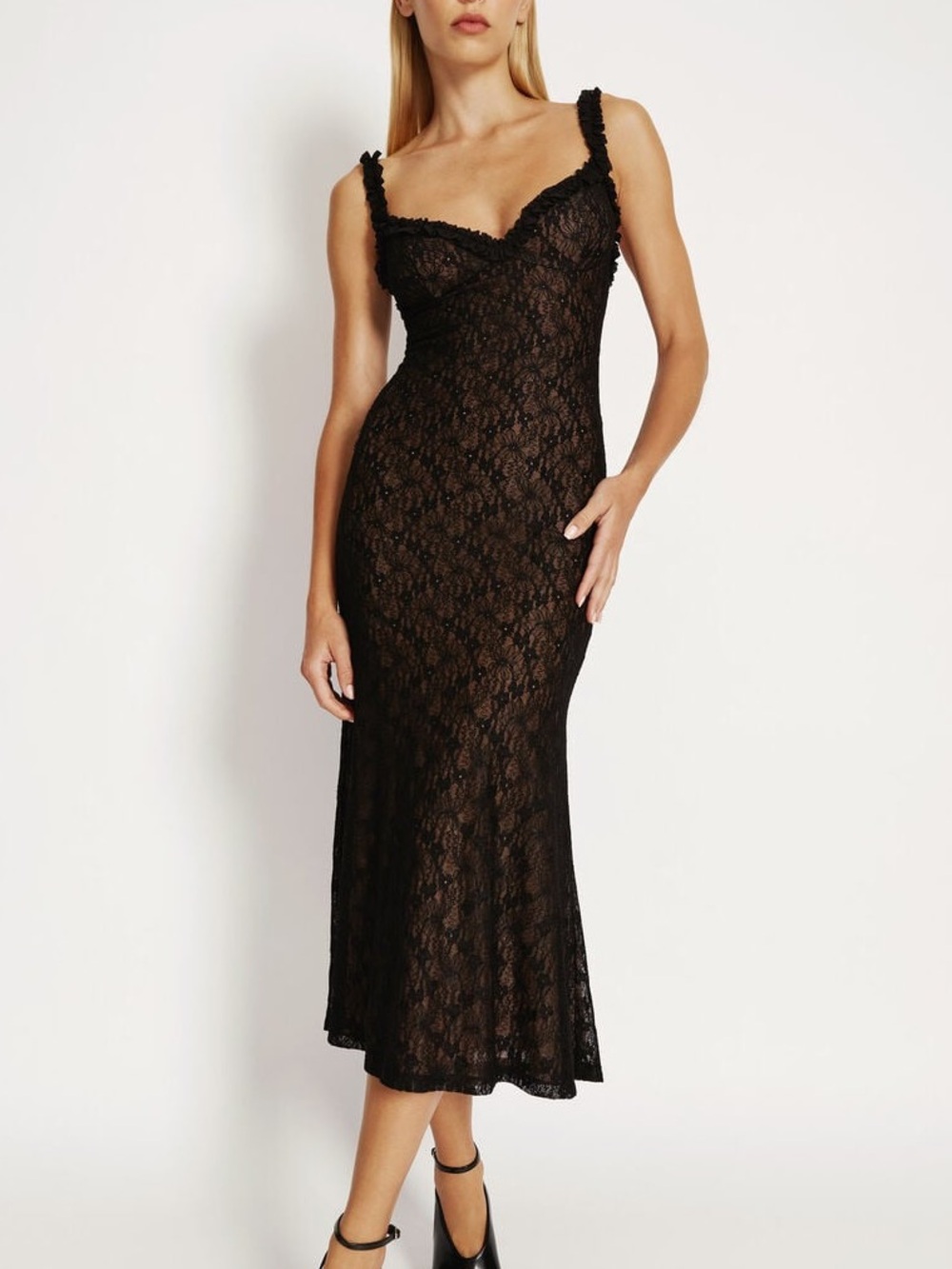 Bardot- Alegra Stretch Lace Midi Dress In Black NWT